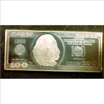 $100 DOLLAR BILL 1999 FRANKLIN 4 TROY oz .999 FINE SILVER PROOF UNC IN PROT. CASE,  unblemished gem, hard to get good photo