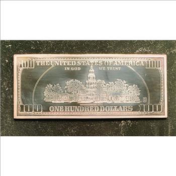 $100 DOLLAR BILL 1999 FRANKLIN 4 TROY oz .999 FINE SILVER PROOF UNC IN PROT. CASE,  unblemished gem, hard to get good photo