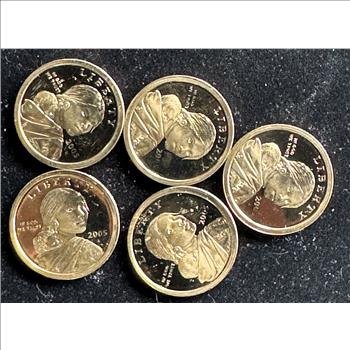 2005-S GOLDEN SACAGAWEA $1 DOLLAR PROOF UNC (5) REAL NICE COINS IN FLIPS