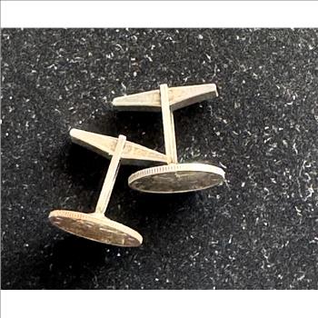 ANTIQUE STAMPED.925 STERLING SILVER UNIQUE CUFF LINKS WITH QUALITY MERCURY DIMES CENTER PIECES
