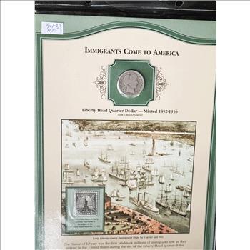 U.S. COINS & STAMPS 1907-O BARBER QUARTER SILVER COIN & STAMP COLLECTOR SET