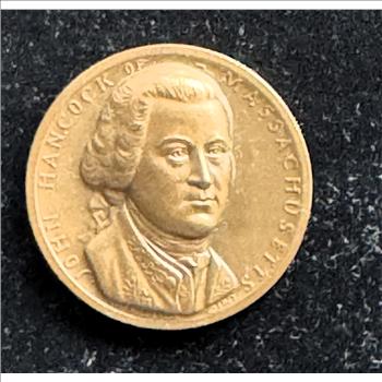 JOHN HANCOCK BRONZE HIGH RELIEF UNC MEDAL , METALLIC ART CO, LIKE NEW IN ORIG BOX