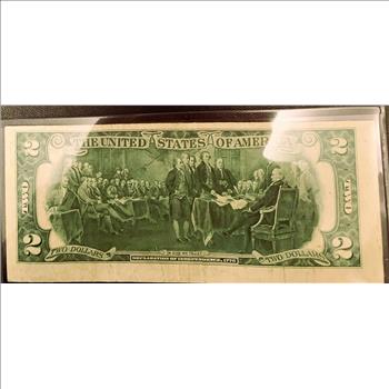 1976 SERIES $2 DOLLAR FEDERAL RESERVE NOTE, INTRODUCED IN CELEBRATION OF THE BICENTENNIAL OF INDEPENDENCE, GREEN SEAL, CRISP IN SLEVE