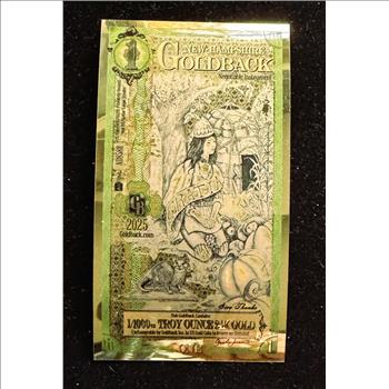 GOLD, 1 NEW HAMPSHIRE GOLDBACK, GOLD FOIL NOTE, 24kt 1/1000 .999 24K FINE GOLD, CAN BE USED AS LEGAL TENDER