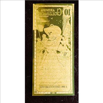 GOLD, 10 ARIZONA GOLDBACK, GOLD FOIL NOTE, 1/100th TROY OUNCE 24KT FINE GOLD, CAN BE USED AS LEGAL TENDER