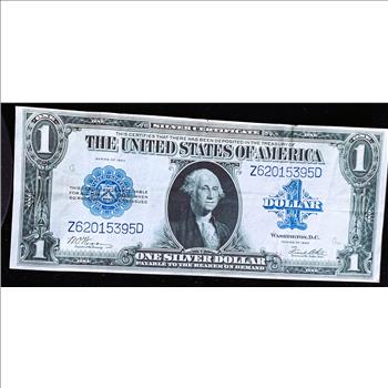 1923 SERIES VINTAGE U.S. LARGE SIZE $1 DOLLAR SILVER CERTIFICATE NOTE, RARE CRISP REALLY NICE CONDITION, CLASSIC BLUE SEAL IN SLEVE, PAPER MONEY & COINS