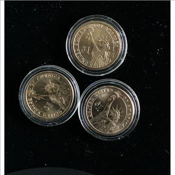 $1 GOLD TONNED PRESIDENTIAL COLLECTION UNC IN CASE (3) COINS