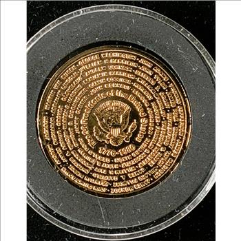 PRESIDENT'S COIN, ONLY COIN OF IT'S KIND EVER MINTED, ELECPLATED 24K GOLD, IMAGES, DATA  ALL 39 PRESIDENTS UP THROUGH REAGAN, COA