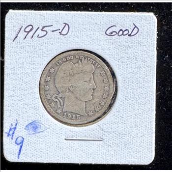 1915-D SILVER BARBER QUARTER COIN