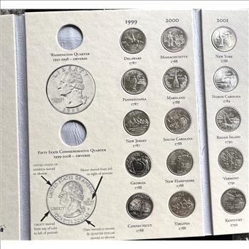 1999-2008 FIFTY STATE COMMEMORATIVE QUARTER COMPLETE SET 50 STATES QUALITY UNC COINS IN A LITTLETON CUSTOM FOLDER BOOK