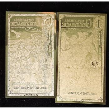 GOLD, 1/2 AND 1 OKLAHOMA GOLDBACKS, GOLD FOIL NOTES, 1/1000 & 1/2000 24K .999 FINE GOLD, CAN BE USED AS LEGAL TENDER