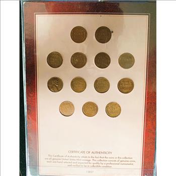 1950'S COMPLETE WHEAT PENNY COLLECTION, ALL NICE COINS IN ORIG PKG WITH COA