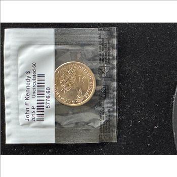 2015-P JOHN F KENNEDY $1 GOLDEN DOLLAR COIN, UNCIRCULATED-60 IN A LITTLETON SEALED PKG