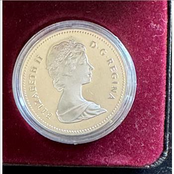1983 CANADA EDMONTON UNIVERSIADE GAMES, $1 DOLLAR SILVER PROOF COIN, LUSTROUS GEM IN ORIG RCM CAPSULE/CASE