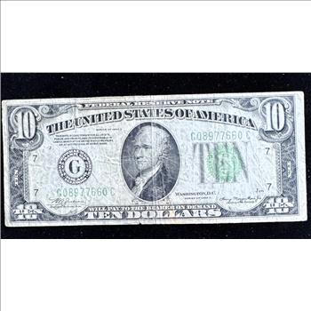 1934 A SERIES $5 DOLLAR, CHICAGO, LIGHT GREEN  SEAL,  IN A SLEVE