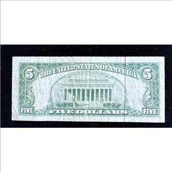 1963 SERIES $5 DOLLAR UNITED STATES NOTE, LEGAL TENDER, RED SEAL IN A SLEVE