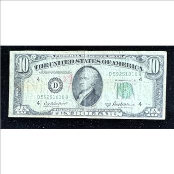 1950 B SERIES $10 FEDERAL RESERVE NOTE, CLEVELAND, LIGHT GREEN SEAL, IN A SLEVE