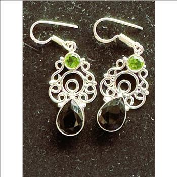 .925 STERLING SILVER MARKED DANGLING EARRINGS WITH MULTI COLORED STONES