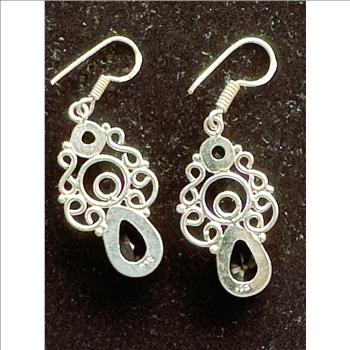 .925 STERLING SILVER MARKED DANGLING EARRINGS WITH MULTI COLORED STONES