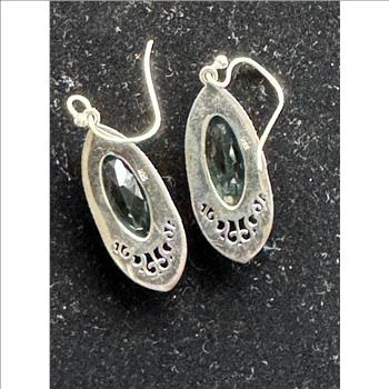 .925 MARKED VINTAGE STERLING SILVER EARRINGS, DANGLING WITH LIGHT GREEN STONES