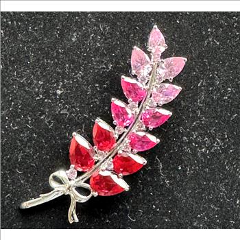 .925 STERLING SILVER VINTAGE SIGNED & MARKED, LIKE RED RUBIES & PINK SAPPHIRES SOLID BROOCH, NICE