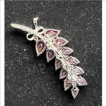 .925 STERLING SILVER VINTAGE SIGNED & MARKED, LIKE RED RUBIES & PINK SAPPHIRES SOLID BROOCH, NICE