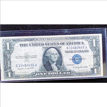 1935 G SERIES $1 DOLLAR SILVER CERTIFICATE  BLUE SEAL CRISP IN SLEVE