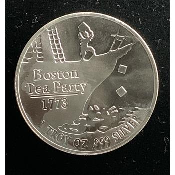 1oz ROUND COIN .999 FINE SILVER, 1773 BOSTON TEA PARTY, 