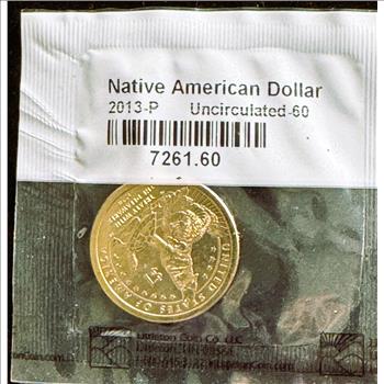 LITTLETON 2013-P NATIVE AMERICAN GOLDEN DOLLAR, UNC-60 INDIVIDUALLY SEALED PKG