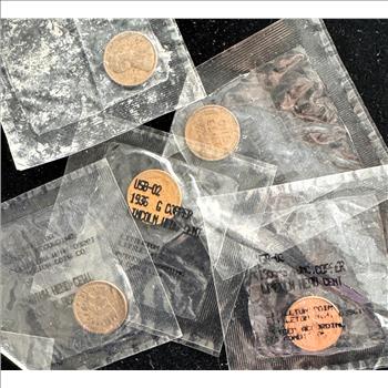 LITTLETON (5) COIN PENNY SET 1902 INDIAN HEAD, 1920, 1935-D, 1936, 1955-S UNC, INDIVIDUALLY SEALED PKGS