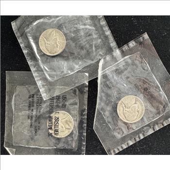 1943 (2) & 1944 WARTIME SILVER NICKELS IN LITTLETON SEALED INDIVIDUAL (3) PKGS