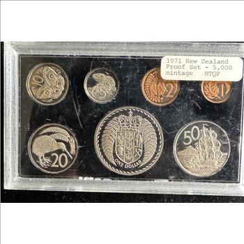 1971 NEW ZEALAND PROOF 7 COIN PROOF SET, ANIMALS, ONLY 5000 MINTAGE, UNBLEMISHED GEMS IN ORIGINAL SEALED HARD CASE 