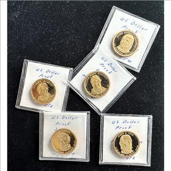 2008-S - 2010-S PRESIDENT (5) GOLDEN $1 DOLLAR CAMEO PROOF UNCIRCULATED COINS