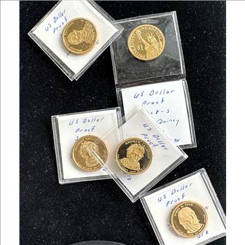 2008-S - 2010-S PRESIDENT (5) GOLDEN $1 DOLLAR CAMEO PROOF UNCIRCULATED COINS