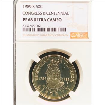 1989-S CONGRESS BICENTENNIAL, NGC GRADED PF 68 ULTRA CAMEO IN THE SLAB GEM COIN