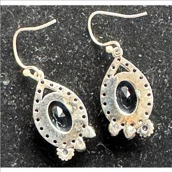 .925 STAMPED STERLING SILVER EARRINGS, STYLISH TANZANITE DROP DANGLING EARRINGS