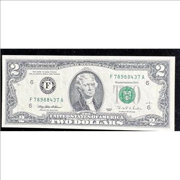 1995 SERIES $2 DOLLAR MILLENNIUM FEDERAL RESERVE NOTE, CRISP CURRENCY IN A SLEVE