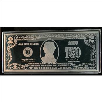 $2 DOLLAR BILL 4 TROY oz .999 FINE SILVER UNCIRCULATED PROOF IN ORIG PROTECTIVE CASE