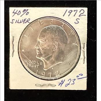 1972-S SILVER EISENHOWER $1 DOLLAR, BRIGHT SHINY UNC GEM COIN, HOLDER DISTORTS PHOTO