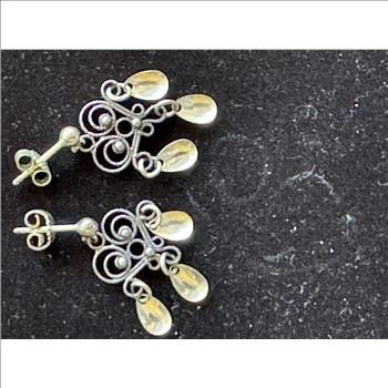 VINTAGE ESTATE .925 STERLING SILVER STUD POST HEART STYLE DANGLING EARRINGS