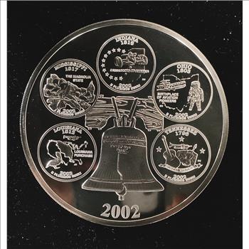 4 TROY oz .999 FINE SILVER ROUND COIN, 50 STATE EDITION 5 STATES, TENN, OHIO, INDIANA, MISS, LOUISANA, UNBLEMISHED PROOF-LIKE GEM IN CAPSULE