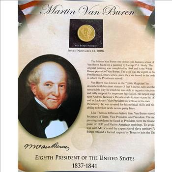 UNITED STATES PRESIDENTIAL POSTAL COMMEMORATIVE SOCIETY $1 DOLLAR COIN AND STAMPS COLLECTION, MARTIN VAN BUREN