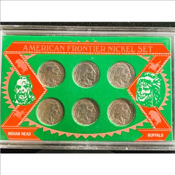 AMERICAN NICKEL SET, 6 NICE ENCASED BUFFALO NICKEL COINS