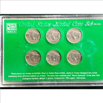 AMERICAN NICKEL SET, 6 NICE ENCASED BUFFALO NICKEL COINS