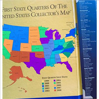 FIRST STATE QUARTERS OF THE US, COLLECTOR'S MAP,  INCOMPLETE COLLLECTION 40 UNC BRIGHT SHINY COINS IN HARD BACK BOOK, NICE