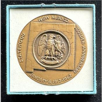 1912-1962 GOLDEN ANNIVERSARY NEW MEXICO STATEHOOD MEDAL GEM COIN, ORIG PKG, COA