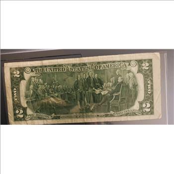 1976 SERIES $2 DOLLAR FEDERAL RESERVE NOTE, INTRODUCED IN CELEBRATION OF THE BICENTENNIAL OF INDEPENDENCE, GREEN SEAL IN SLEVE