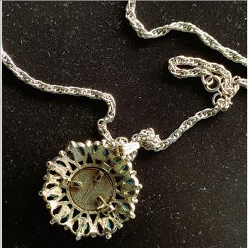 1944 SILVER MERCURY DIME COIN IN JEWELRY BEZEL SURROUNDED WITH TURQUOISE STONES, WITH 24