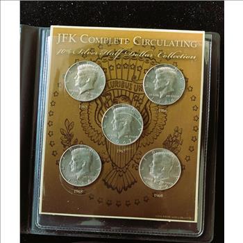 KENNEDY COMPLETE COLLECTION OF 40% SILVER HALF DOLLAR SET 0F 5 COINS IN CERTIFIED REAL;LY NICE BOOKLET, HIGH GRADE COINS