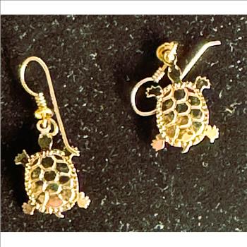 WILL BYRDE GOLD LAYERED HIGHLY POLISHED HANDCRAFTED DANGLE EARRINGS, BEAUTIES, LIKE NEW NEVER WORN TURTLES